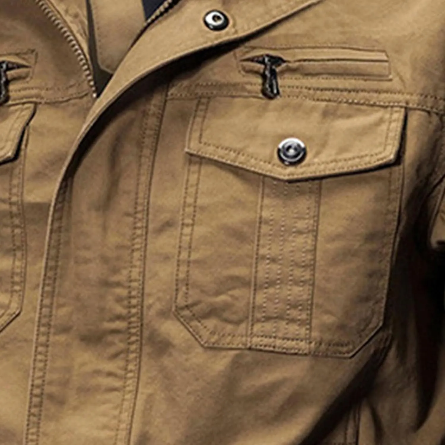 JEsilunmaMY Men's Winter Cotton Military Jacket Multi Pockets Stand Collar Cotton Cargo Coat Lightweight Field Jacket Outwear