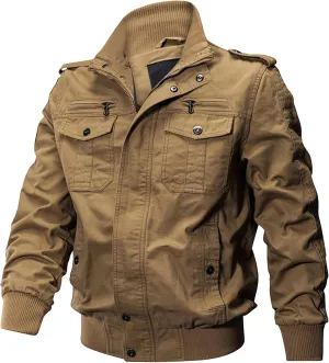 JEsilunmaMY Men's Winter Cotton Military Jacket Multi Pockets Stand Collar Cotton Cargo Coat Lightweight Field Jacket Outwear