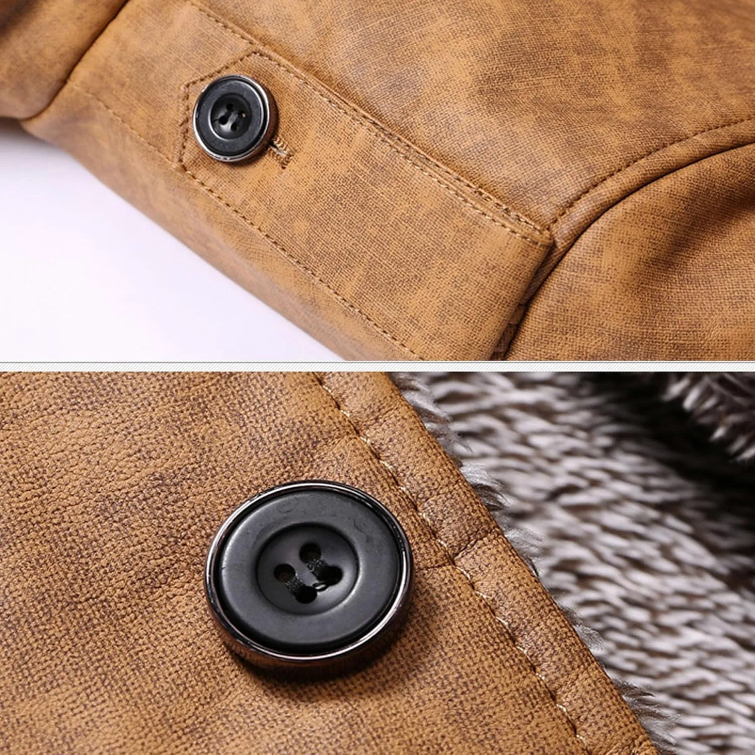 JEsilunmaMY Mens Winter Sherpa Lined Trench Coat Single Breasted Wool Blend Military Peacoat Stylish Windproof Leather Jacket