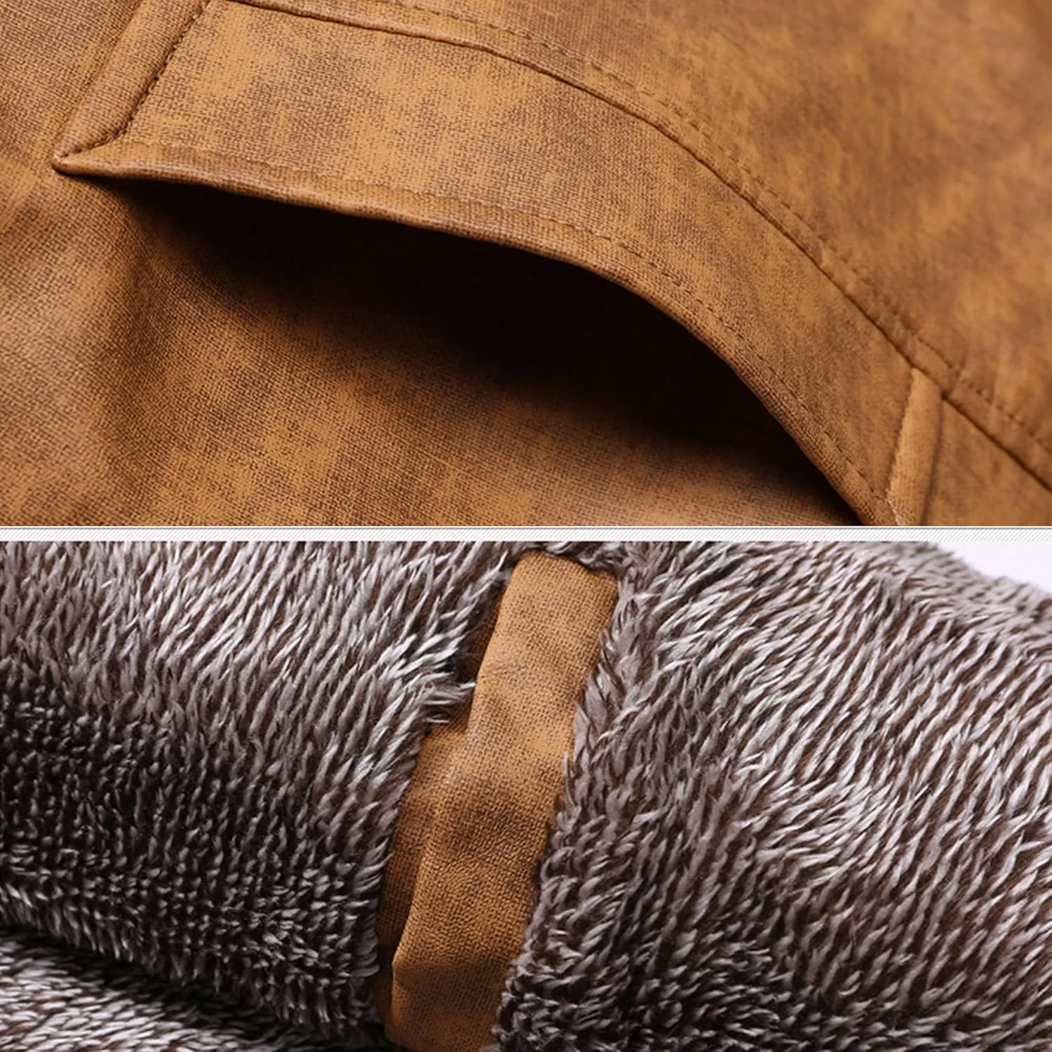 JEsilunmaMY Mens Winter Sherpa Lined Trench Coat Single Breasted Wool Blend Military Peacoat Stylish Windproof Leather Jacket
