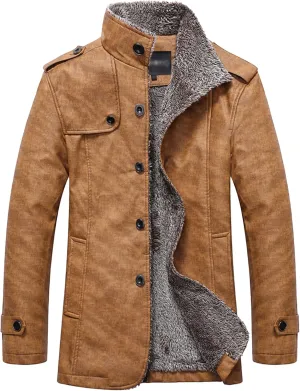 JEsilunmaMY Mens Winter Sherpa Lined Trench Coat Single Breasted Wool Blend Military Peacoat Stylish Windproof Leather Jacket