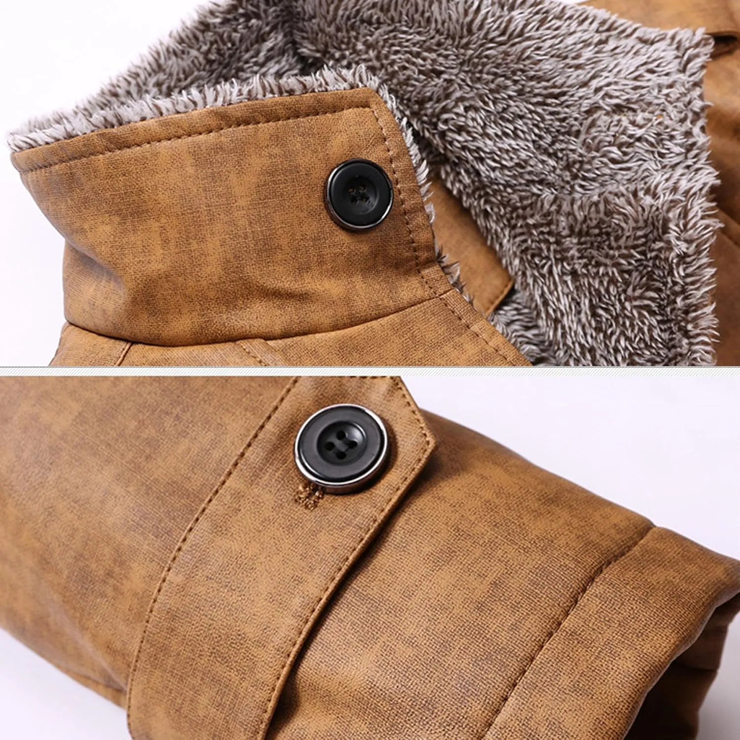 JEsilunmaMY Mens Winter Sherpa Lined Trench Coat Single Breasted Wool Blend Military Peacoat Stylish Windproof Leather Jacket