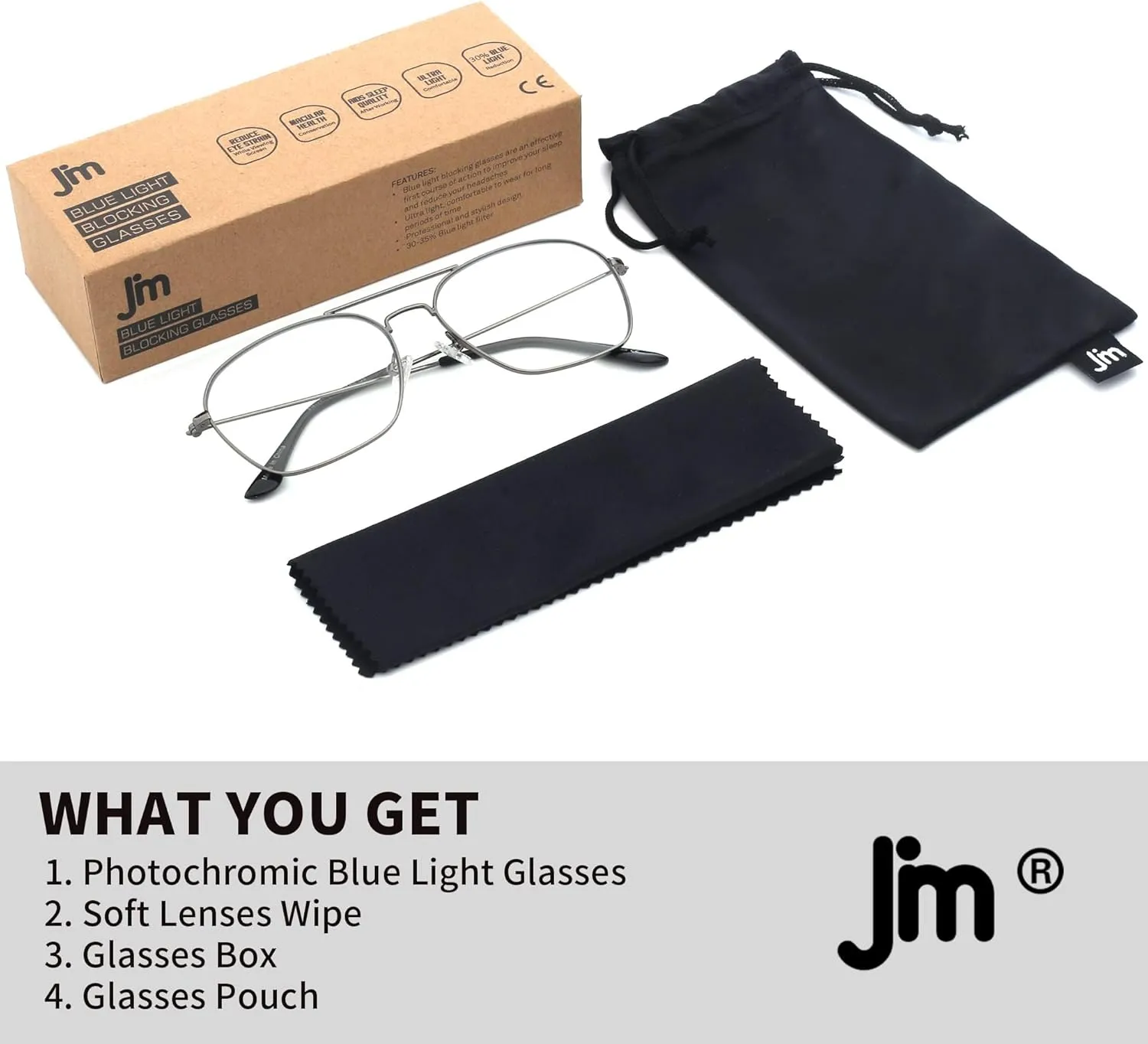 JM Aviator Blue Light Blocking Computer Glasses, Square Eye Protect Video Eyeglasses Anti Glare Men Women