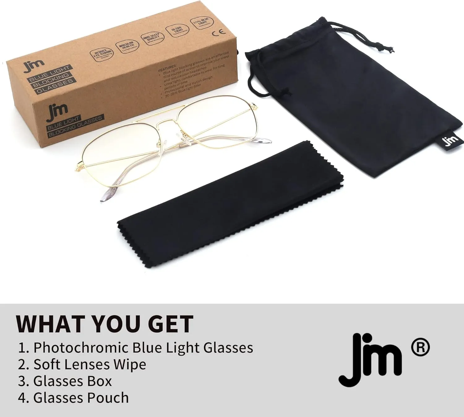 JM Aviator Blue Light Blocking Computer Glasses, Square Eye Protect Video Eyeglasses Anti Glare Men Women