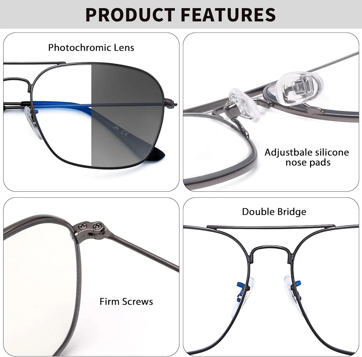 JM Aviator Blue Light Blocking Computer Glasses, Square Eye Protect Video Eyeglasses Anti Glare Men Women