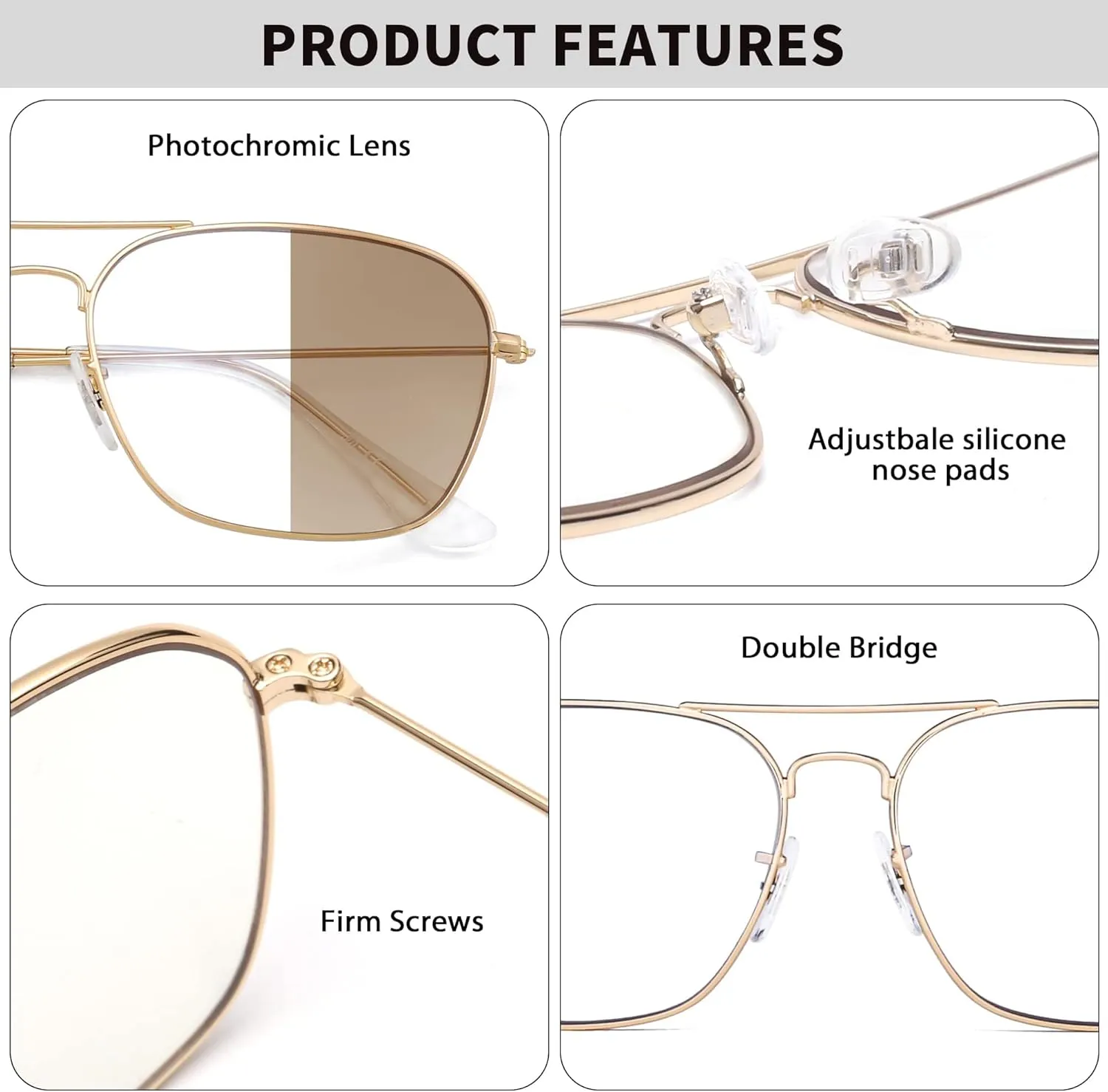 JM Aviator Blue Light Blocking Computer Glasses, Square Eye Protect Video Eyeglasses Anti Glare Men Women