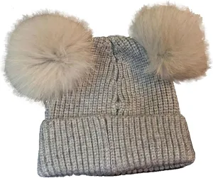 JYHBHMZG Women's Winter Wool Knit Hat Cap Beanie with 2 Two Double Pom Poms Pompom Ears Funny Hat