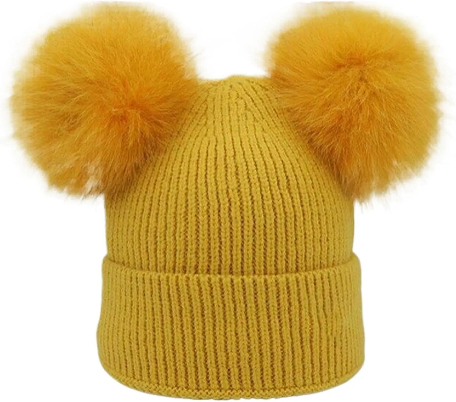 JYHBHMZG Women's Winter Wool Knit Hat Cap Beanie with 2 Two Double Pom Poms Pompom Ears Funny Hat