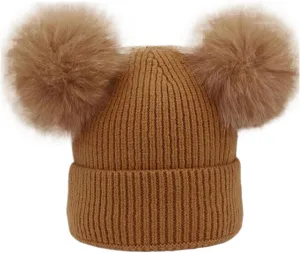 JYHBHMZG Women's Winter Wool Knit Hat Cap Beanie with 2 Two Double Pom Poms Pompom Ears Funny Hat