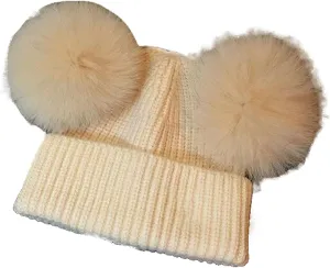 JYHBHMZG Women's Winter Wool Knit Hat Cap Beanie with 2 Two Double Pom Poms Pompom Ears Funny Hat