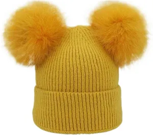 JYHBHMZG Women's Winter Wool Knit Hat Cap Beanie with 2 Two Double Pom Poms Pompom Ears Funny Hat