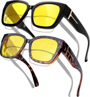 KANASTAL Over Glasses Sunglasses Polarized Fit Over Sun Glasses Oversized Design Fashion Wrap Around Shades 2 Pack
