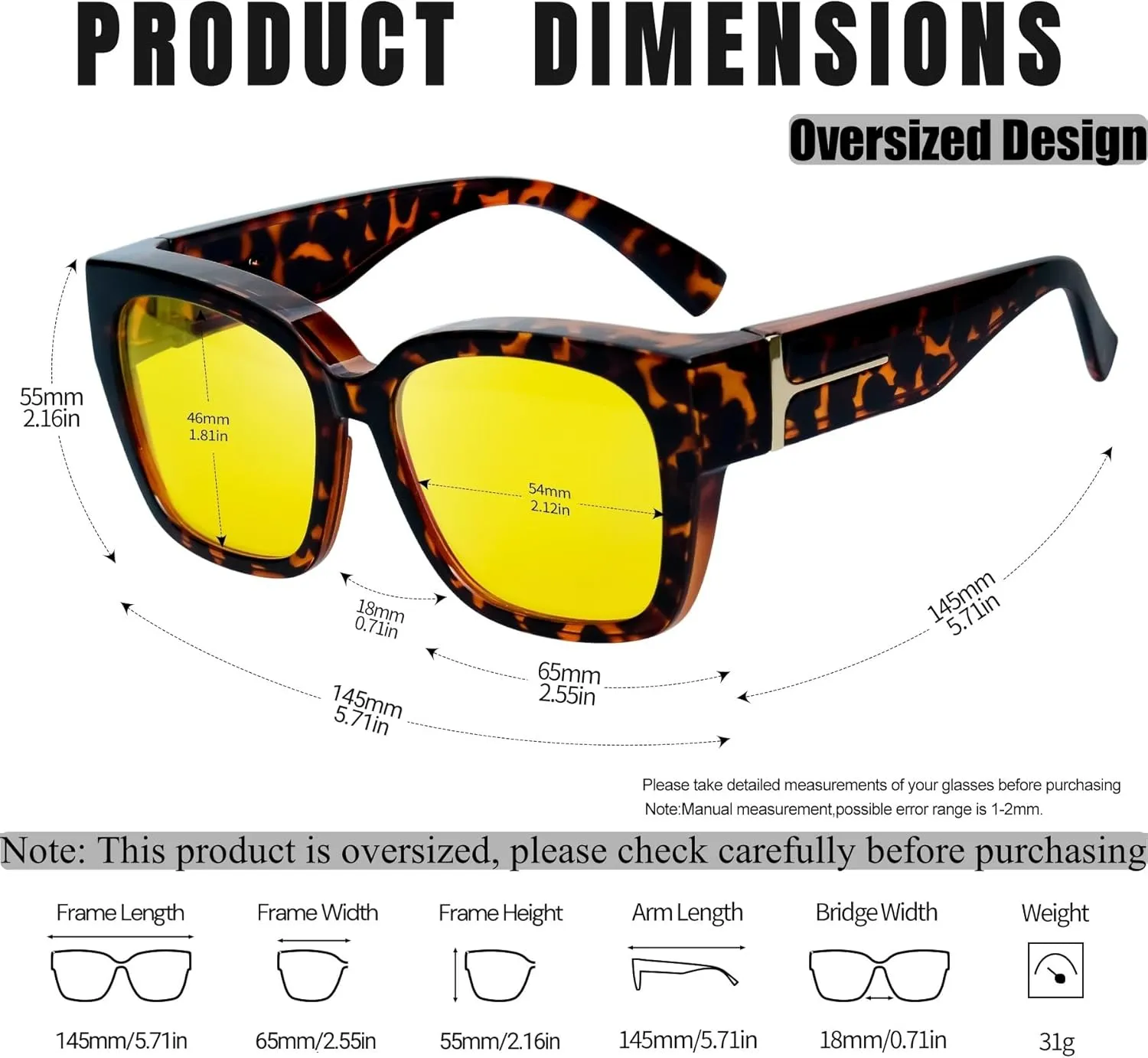 KANASTAL Over Glasses Sunglasses Polarized Fit Over Sun Glasses Oversized Design Fashion Wrap Around Shades 2 Pack