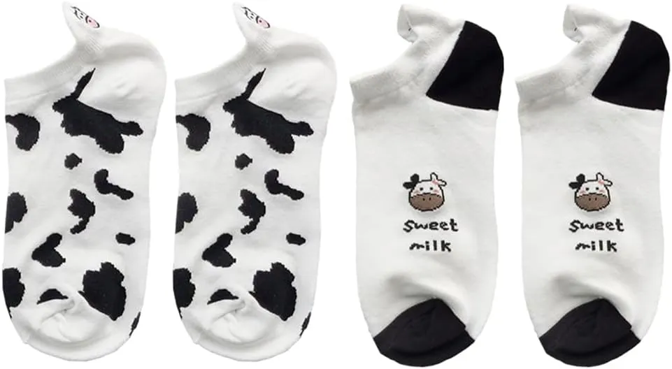 KESYOO 2 Pairs Cow Pattern Short Socks Crew Socks Creative Printing Socks Anklet Sock Casual Socks for Women