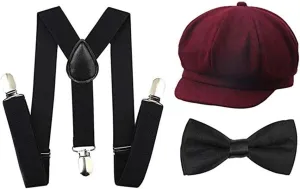 Kids Boys Suspenders and Bow Tie Set 1920s Great Gatsby Gangster Newsboy Hat Cap Costume Accessories