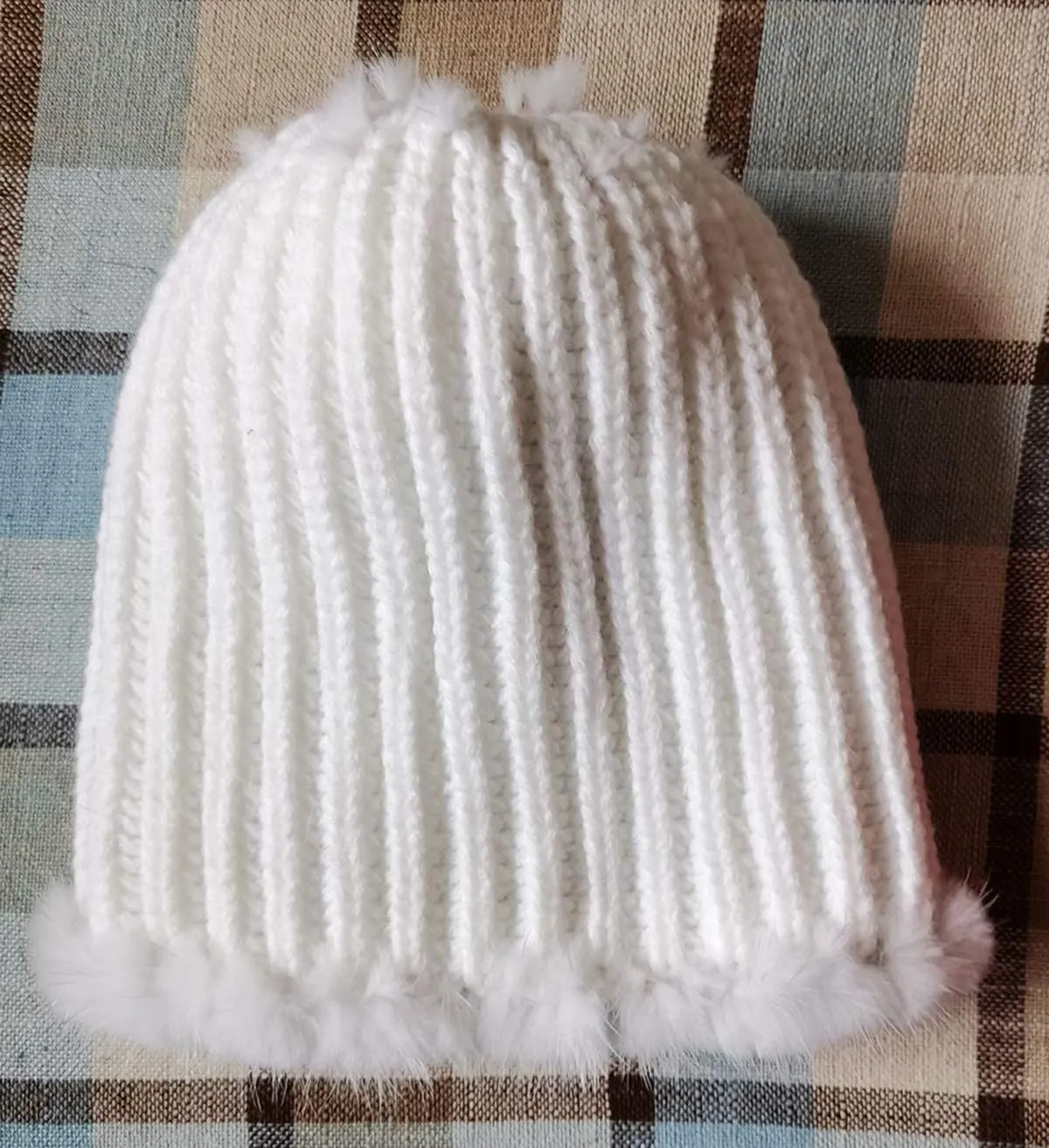 Knitted Hat Mink Hair Cap with Fox Hair Ball Pompom Elastic Women Winter Warm