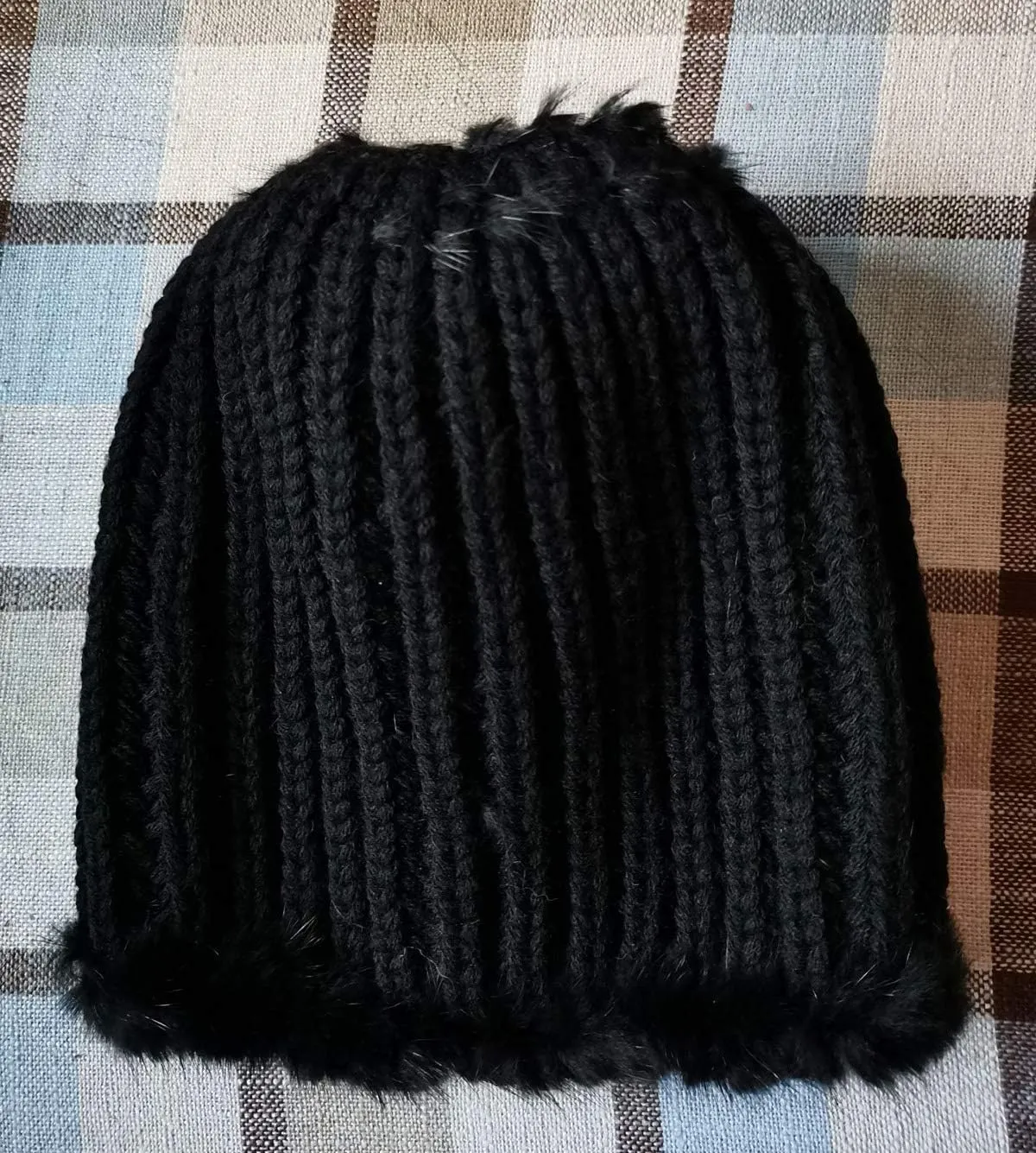 Knitted Hat Mink Hair Cap with Fox Hair Ball Pompom Elastic Women Winter Warm