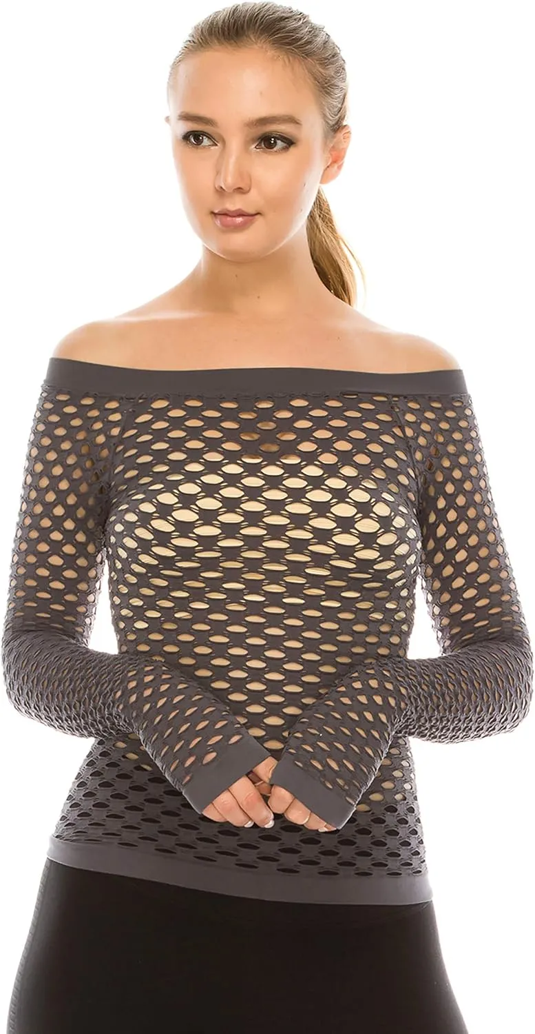 Kurve Stretchy Fishnet Long Sleeve Top, UV Protective Fabric, Rated UPF 50  (Made with Love in The USA)