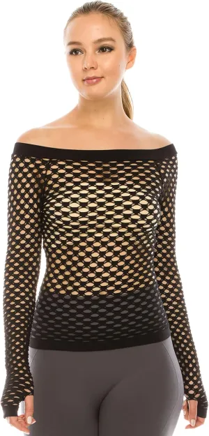 Kurve Stretchy Fishnet Long Sleeve Top, UV Protective Fabric, Rated UPF 50  (Made with Love in The USA)