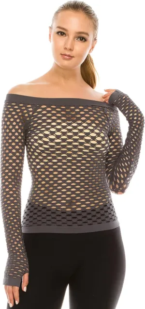 Kurve Stretchy Fishnet Long Sleeve Top, UV Protective Fabric, Rated UPF 50  (Made with Love in The USA)