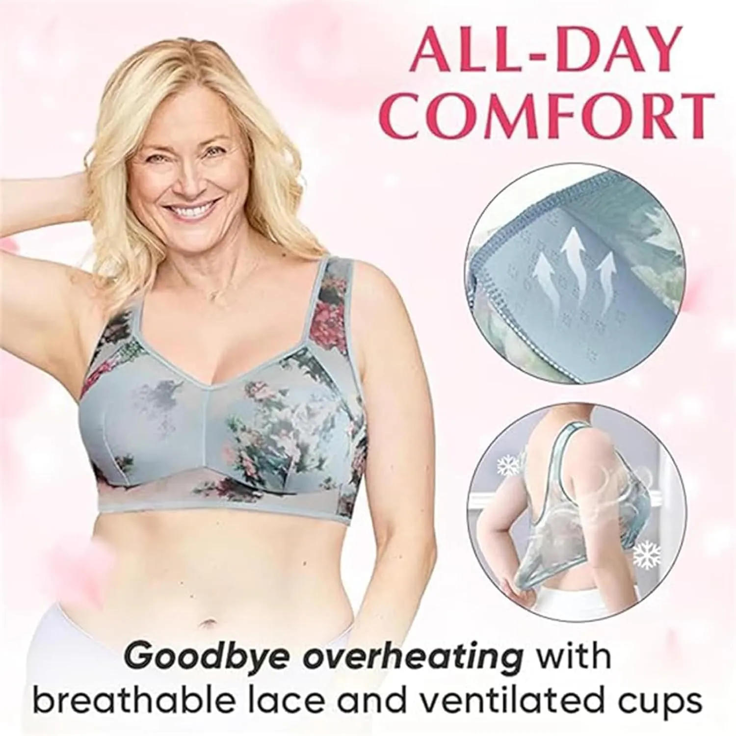 Laacex Cooling Bra, Ice Silk Lace Cooling Comfort Bra, Sexy Push-Up Seamless Wire-Free Bra for Women