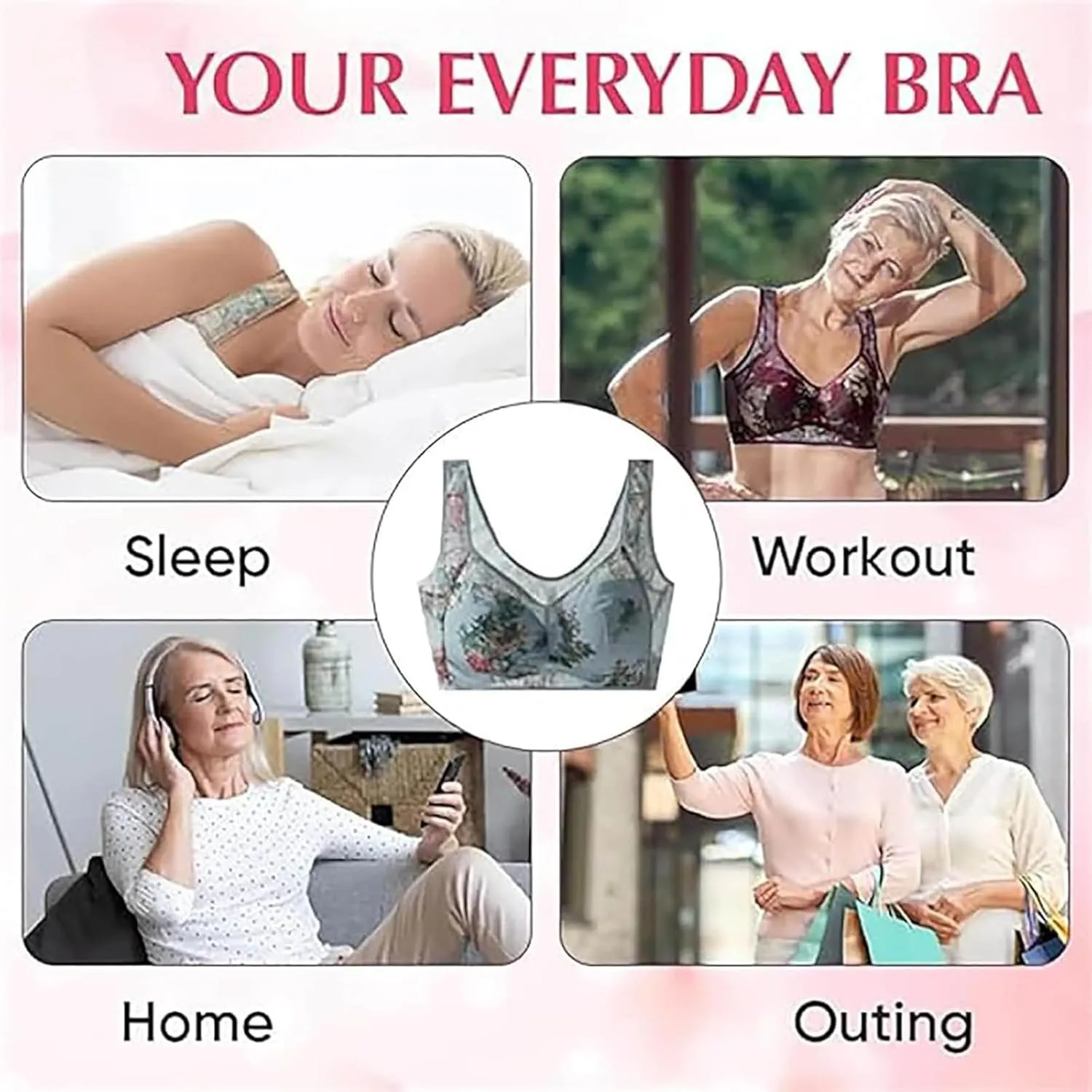 Laacex Cooling Bra, Ice Silk Lace Cooling Comfort Bra, Sexy Push-Up Seamless Wire-Free Bra for Women