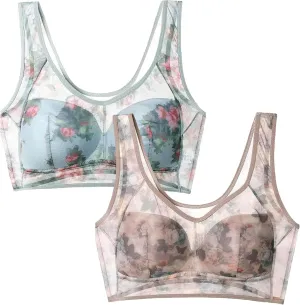 Laacex Cooling Bra, Ice Silk Lace Cooling Comfort Bra, Sexy Push-Up Seamless Wire-Free Bra for Women