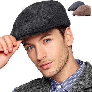 LADYBRO 2Pack Adjustable Newsboy Hats for Men Flat Cap Irish Cabbie Wool Blend Tweed