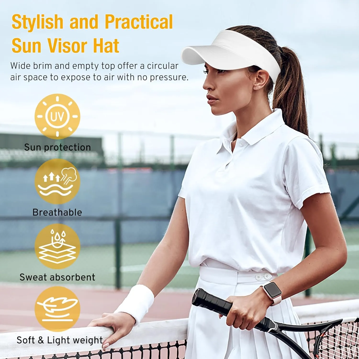 Lanzom Mens Womens Sun Visor Hats Lightweight Running Hat Foldable Adjustable for Tennis Golf Running