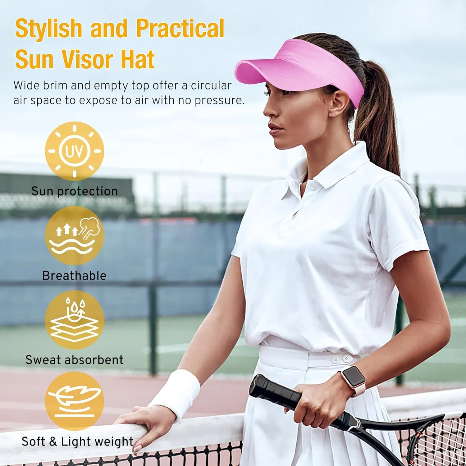 Lanzom Mens Womens Sun Visor Hats Lightweight Running Hat Foldable Adjustable for Tennis Golf Running