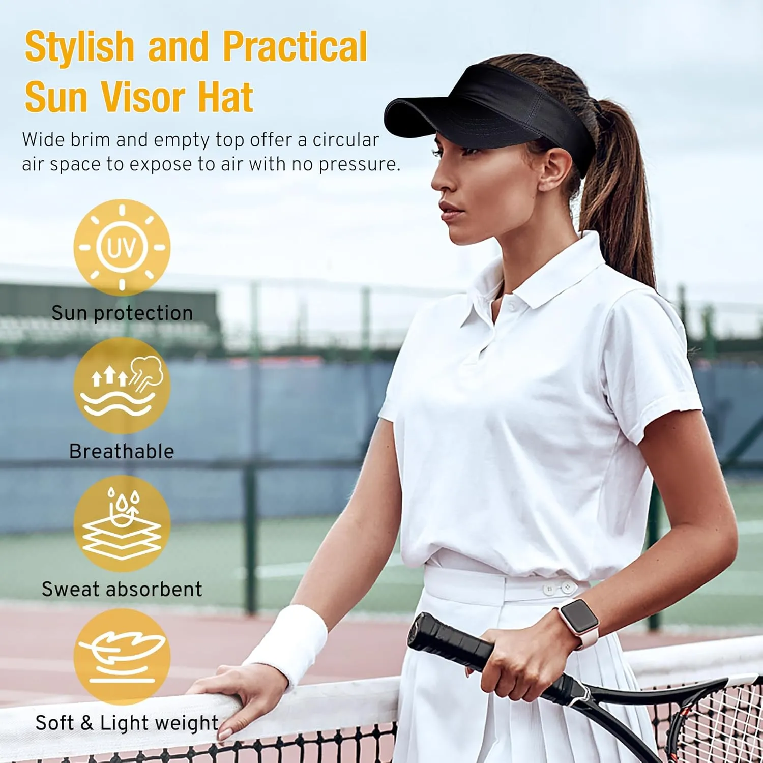 Lanzom Mens Womens Sun Visor Hats Lightweight Running Hat Foldable Adjustable for Tennis Golf Running
