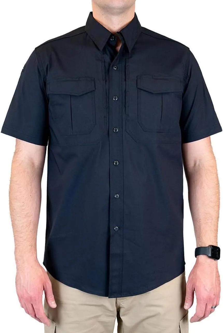 LAPG Men's Short Sleeve Battle Rattle Stretch Field Shirt, Tactical Button Up Ripstop Uniform Work Shirt for Men