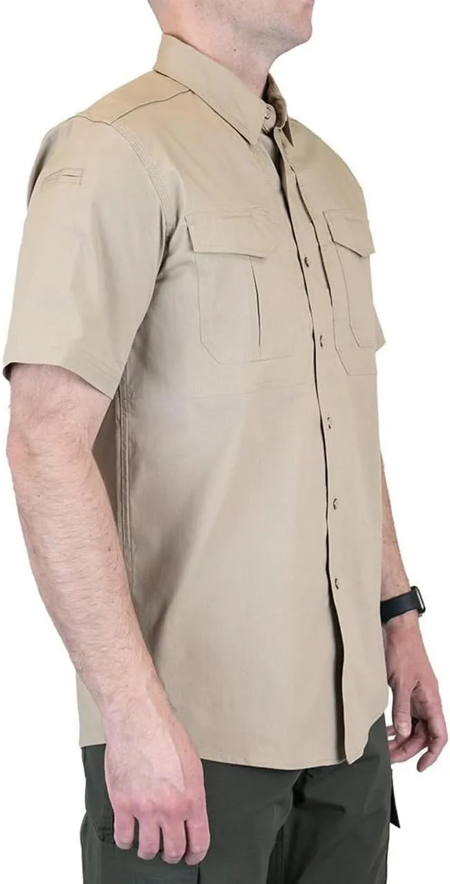 LAPG Men's Short Sleeve Battle Rattle Stretch Field Shirt, Tactical Button Up Ripstop Uniform Work Shirt for Men