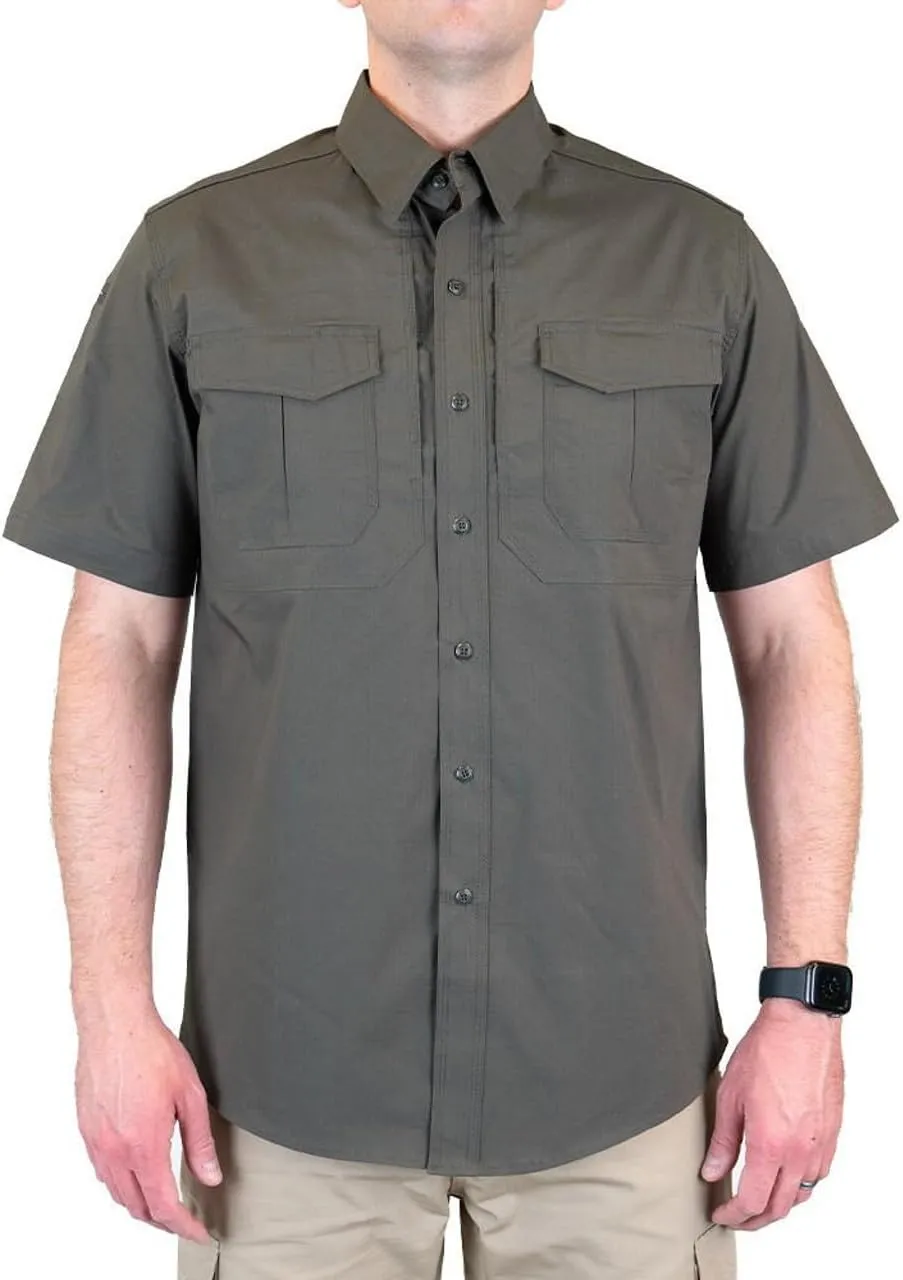 LAPG Men's Short Sleeve Battle Rattle Stretch Field Shirt, Tactical Button Up Ripstop Uniform Work Shirt for Men