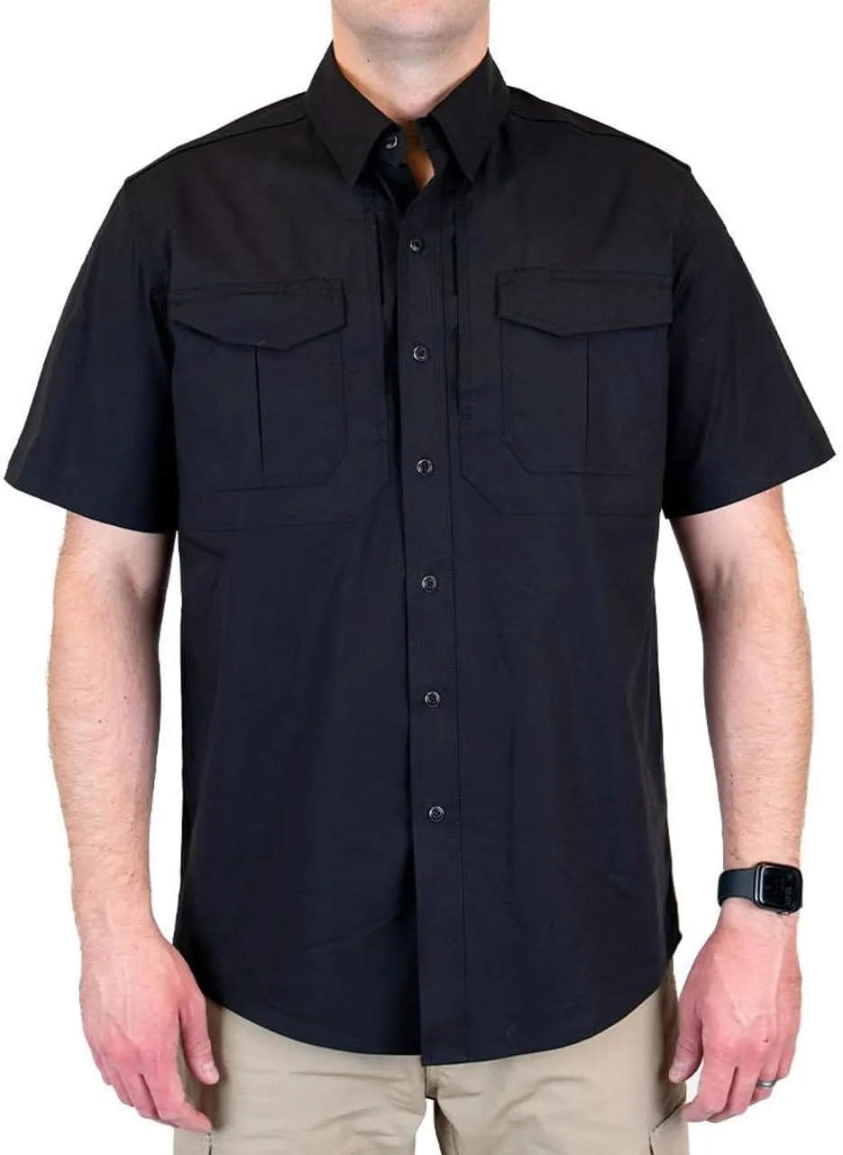 LAPG Men's Short Sleeve Battle Rattle Stretch Field Shirt, Tactical Button Up Ripstop Uniform Work Shirt for Men