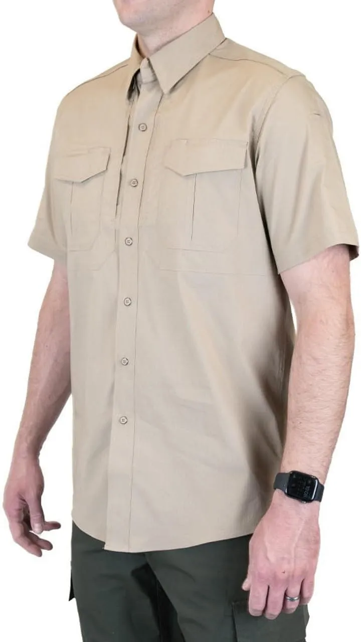 LAPG Men's Short Sleeve Battle Rattle Stretch Field Shirt, Tactical Button Up Ripstop Uniform Work Shirt for Men