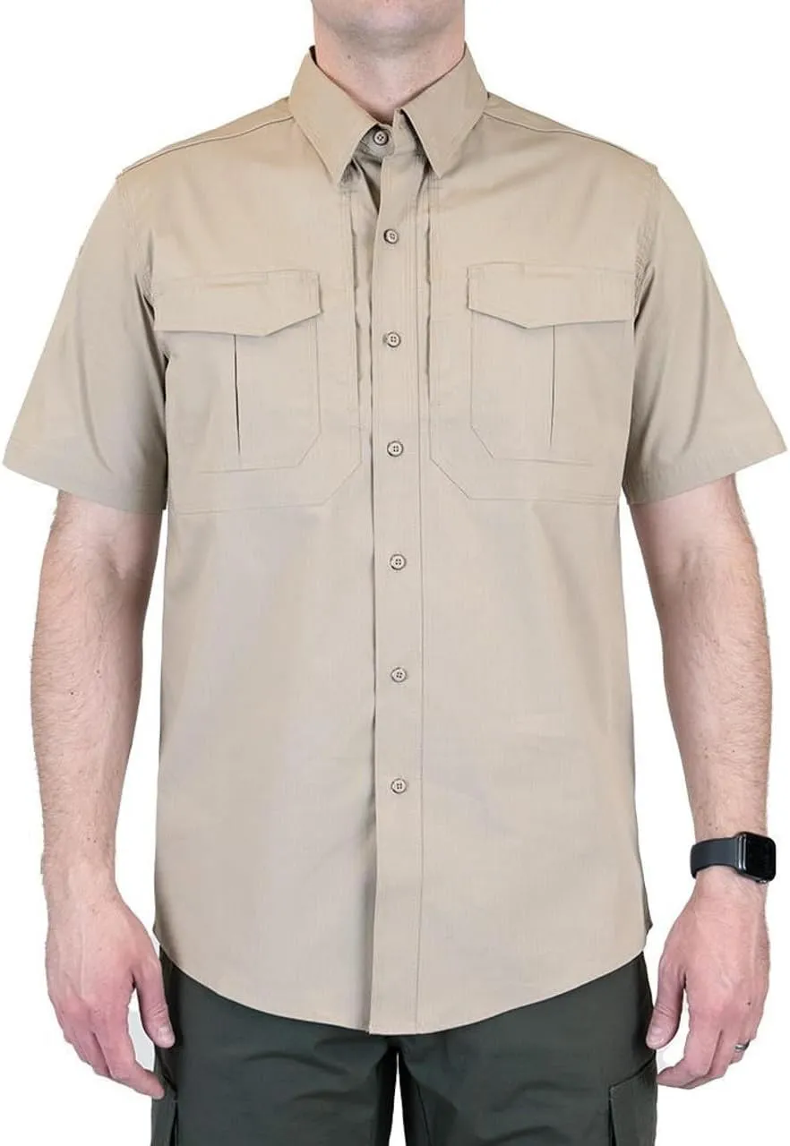 LAPG Men's Short Sleeve Battle Rattle Stretch Field Shirt, Tactical Button Up Ripstop Uniform Work Shirt for Men