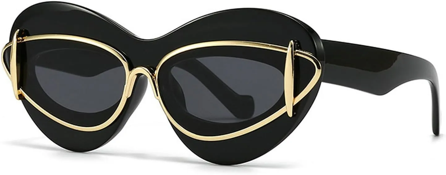 laureles Fashion Lips Cat Eye Sunglasses for Women Vintage Y2K Sun Glasses Ladies Gradient Black Shades UV400