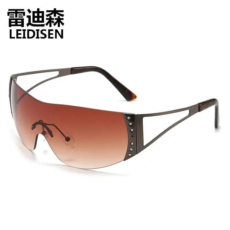 LEIDISEN Rimless Y2K sunglasses, Men and Women, hot rhinoceros one-piece sunglasses trend sports mirror 2974