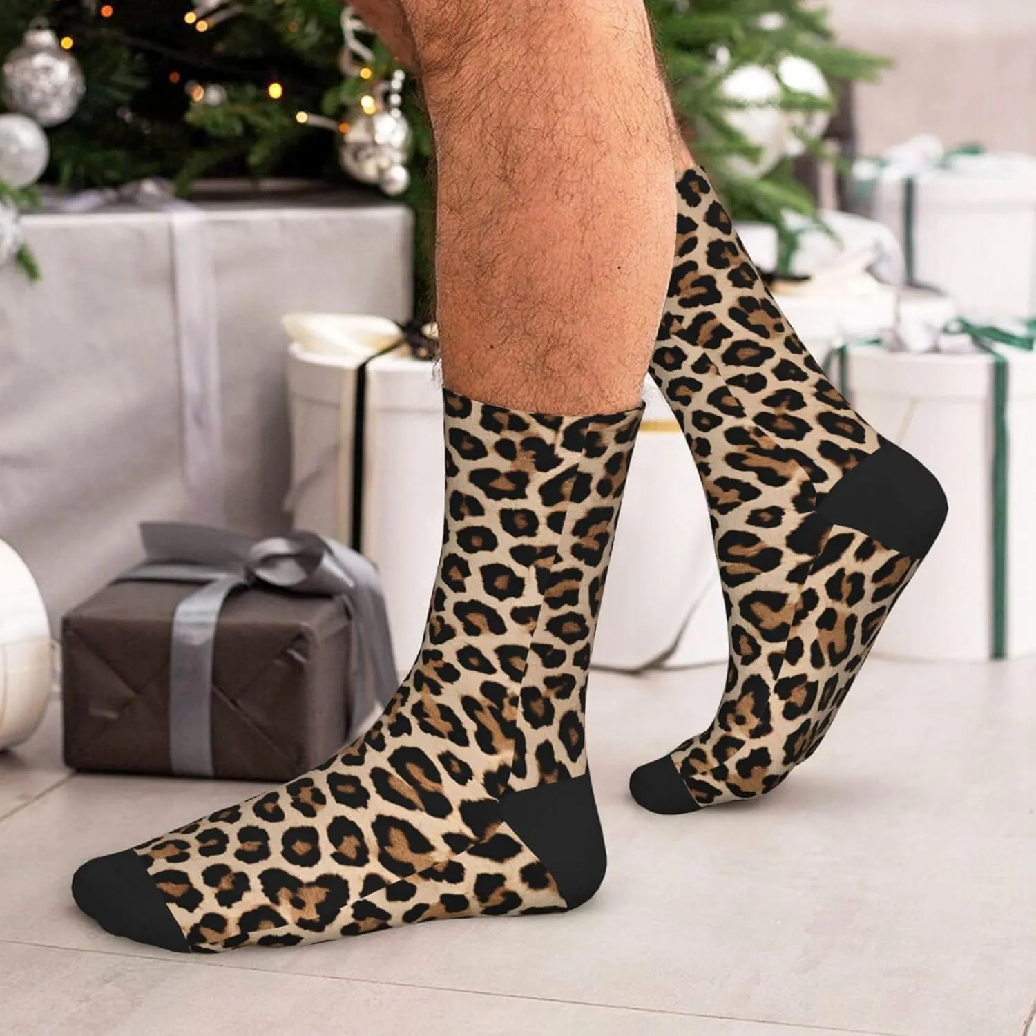 Leopard Patterned Wallpaper Print Adult Socks Fun Patterned Funky Crew Socks