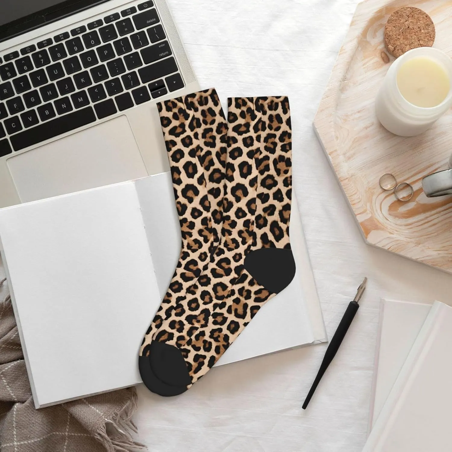Leopard Patterned Wallpaper Print Adult Socks Fun Patterned Funky Crew Socks