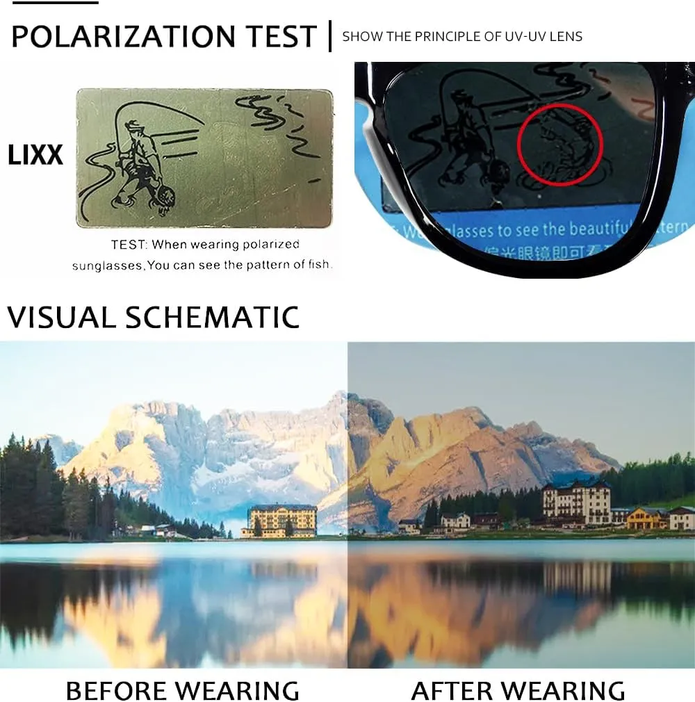 LIXX Polarized Trendy Outdoor Sunglasses For Men and Women - Retro Rectangle Square TR90 Frame with Color-Blocking Design