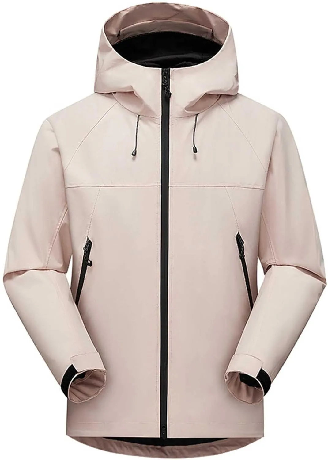 Lmdudan Rain Jacket for Women Waterproof Long Sleeve Zip up Lightweight Hooded Windbreaker Coat Travel Hiking Outdoor Outwear
