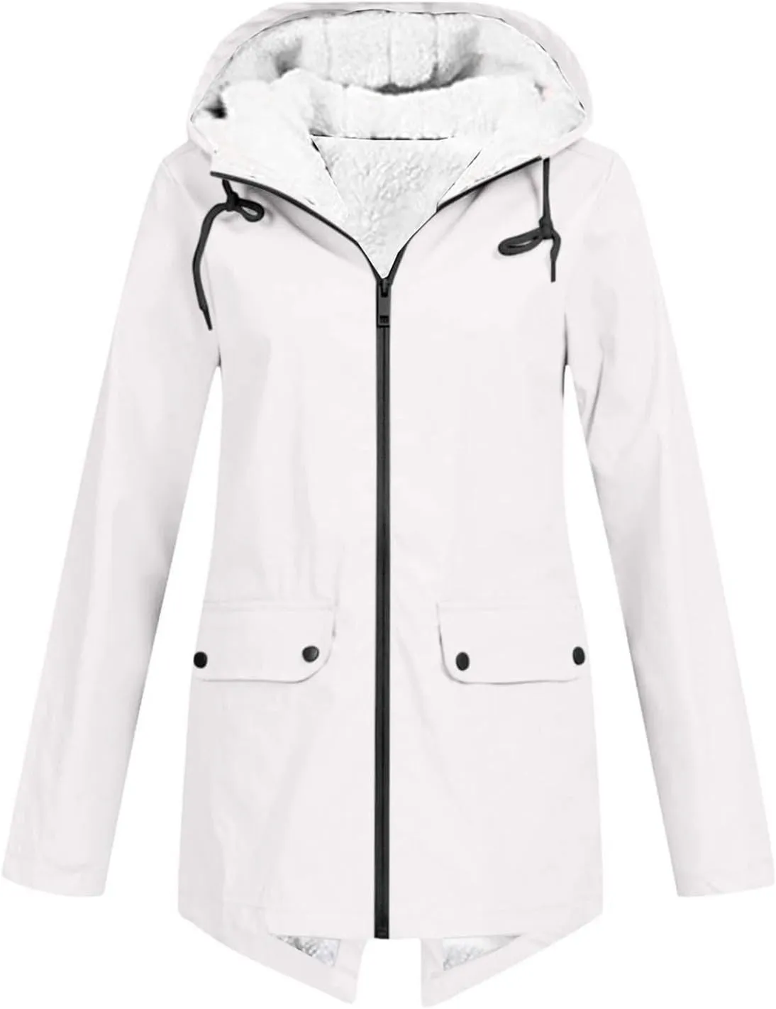 Lmdudan Rain Jacket for Womens Waterproof with Hood Fleece Solid Color Lined Raincoat Lightweight Outdoor Windbreaker Jackets