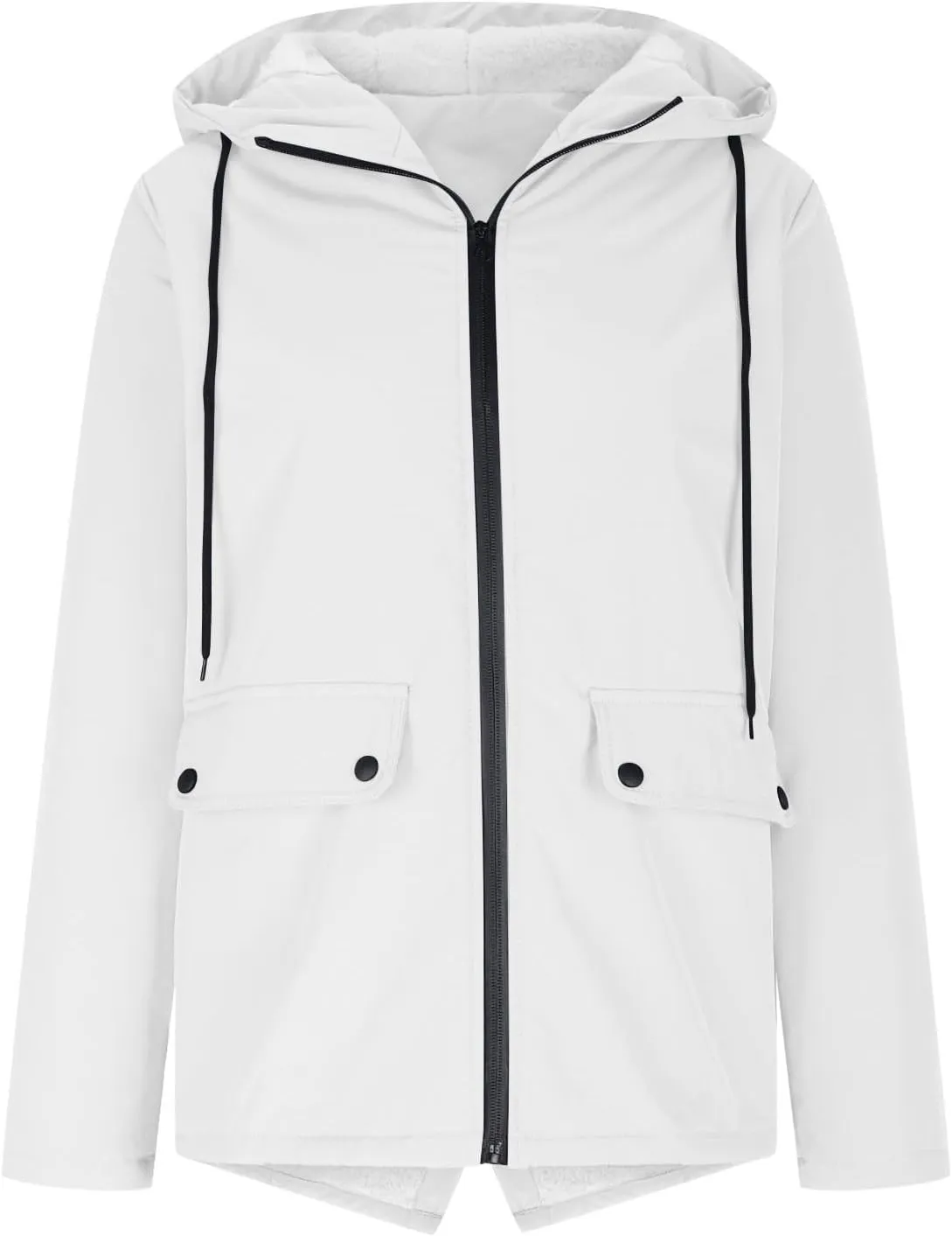 Lmdudan Rain Jacket for Womens Waterproof with Hood Fleece Solid Color Lined Raincoat Lightweight Outdoor Windbreaker Jackets
