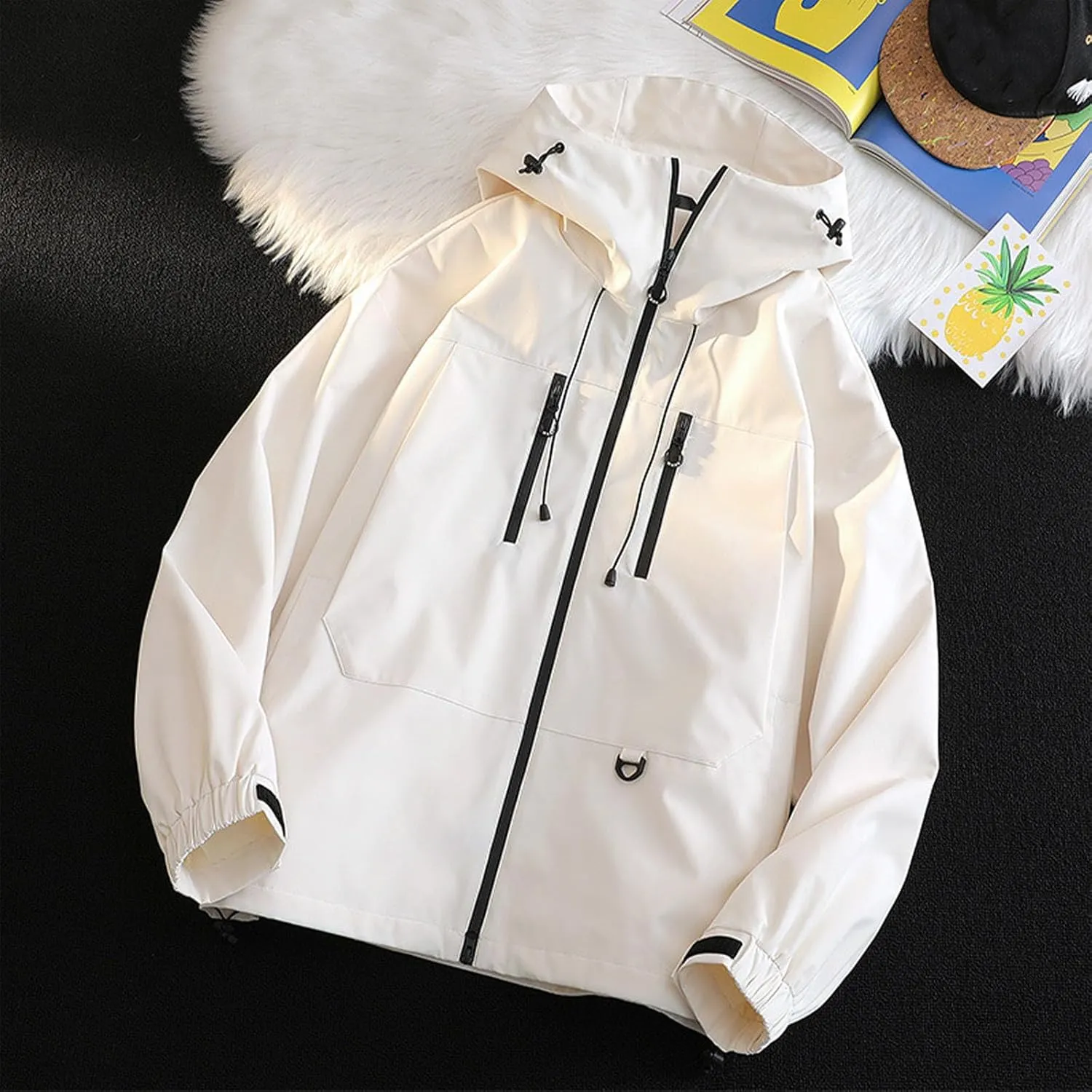 Lmdudan Women Rain Jacket Lightweight Waterproof Coat Hooded Jackets Lightweight Windbreaker Raincoat Outwear with Pockets