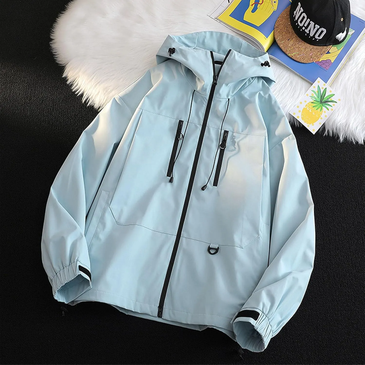 Lmdudan Women Rain Jacket Lightweight Waterproof Coat Hooded Jackets Lightweight Windbreaker Raincoat Outwear with Pockets