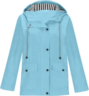 Lmdudan Womens Rain Coat Waterproof Active Outdoor Rain Jacket Lightweight Zip Up Fall Winter Raincoat Windbreaker With Hood