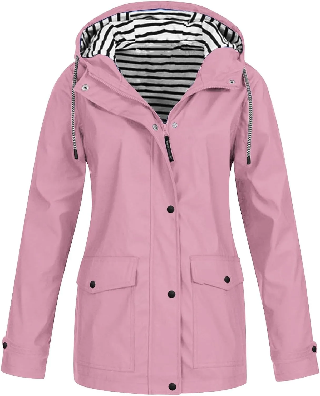Lmdudan Women's Raincoats Waterproof Rain Jacket Lightweight Active Outdoor Hooded Coats Zip Up Windbreaker with Pockets