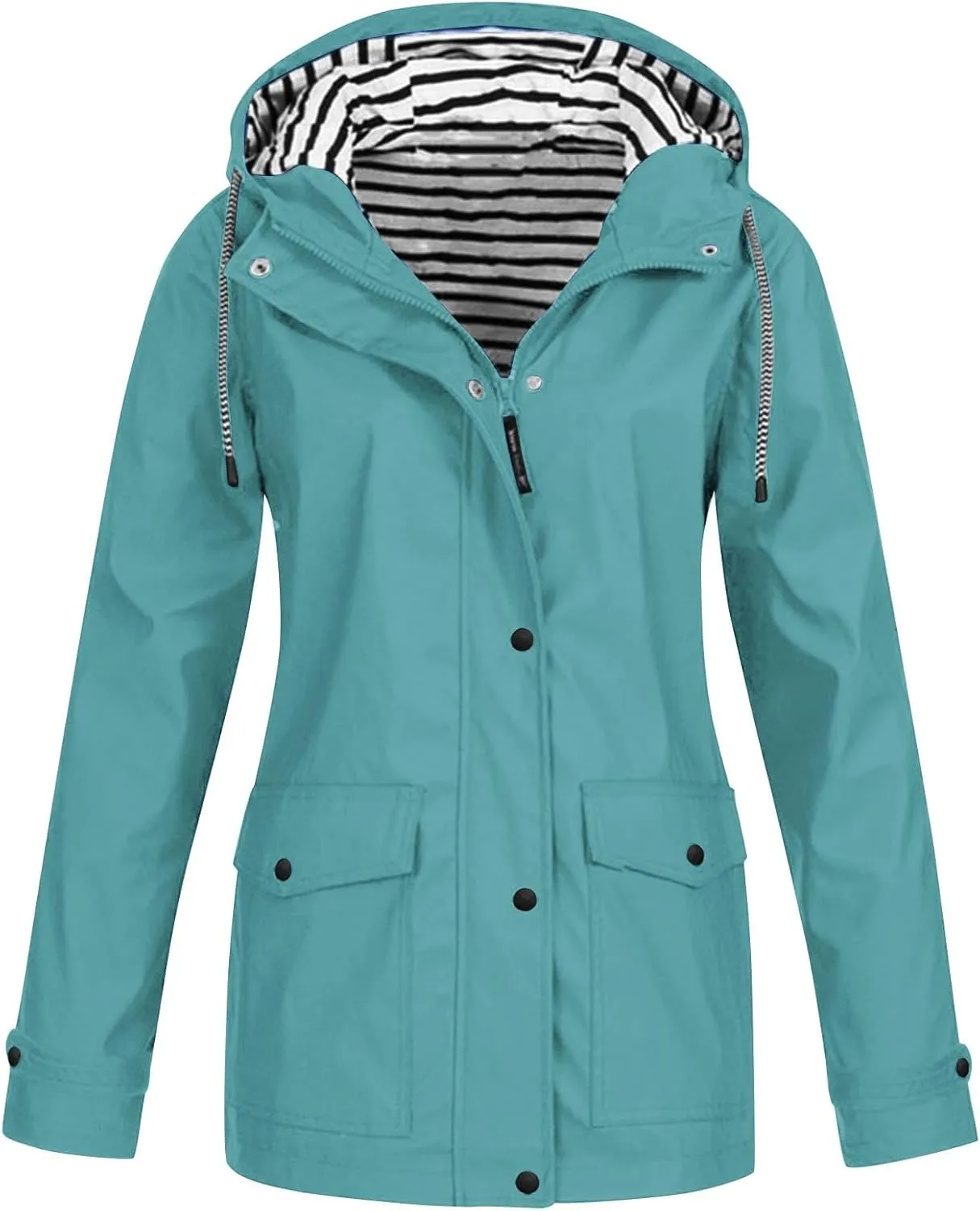 Lmdudan Women's Raincoats Waterproof Rain Jacket Lightweight Active Outdoor Hooded Coats Zip Up Windbreaker with Pockets